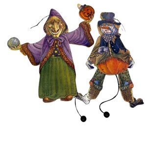 Vintage Halloween Witch Fortune Teller Scarecrow Wooden Jointed Decorations